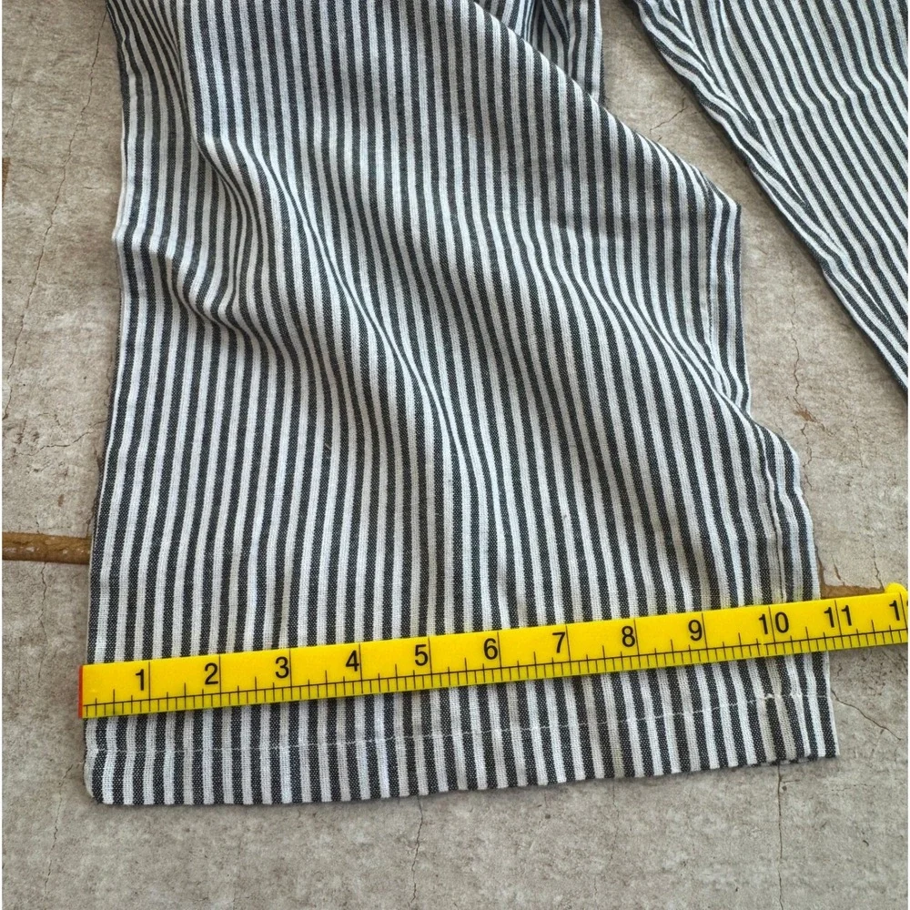 MISSLOOK Gray White Striped Cotton‎ Blend Overalls Women's Large Adjustable Tie